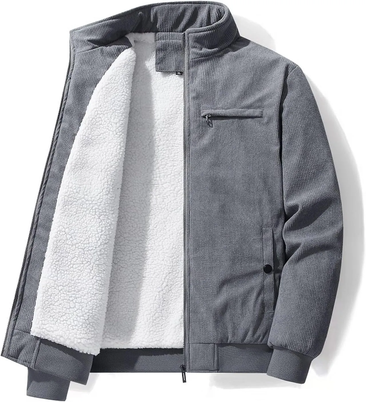 Men's Fleece Heated Jacket Thermal Sherpa Lined Padded Winter Coat Button Lapel Long Sleeve Thicken Warm Outerwear