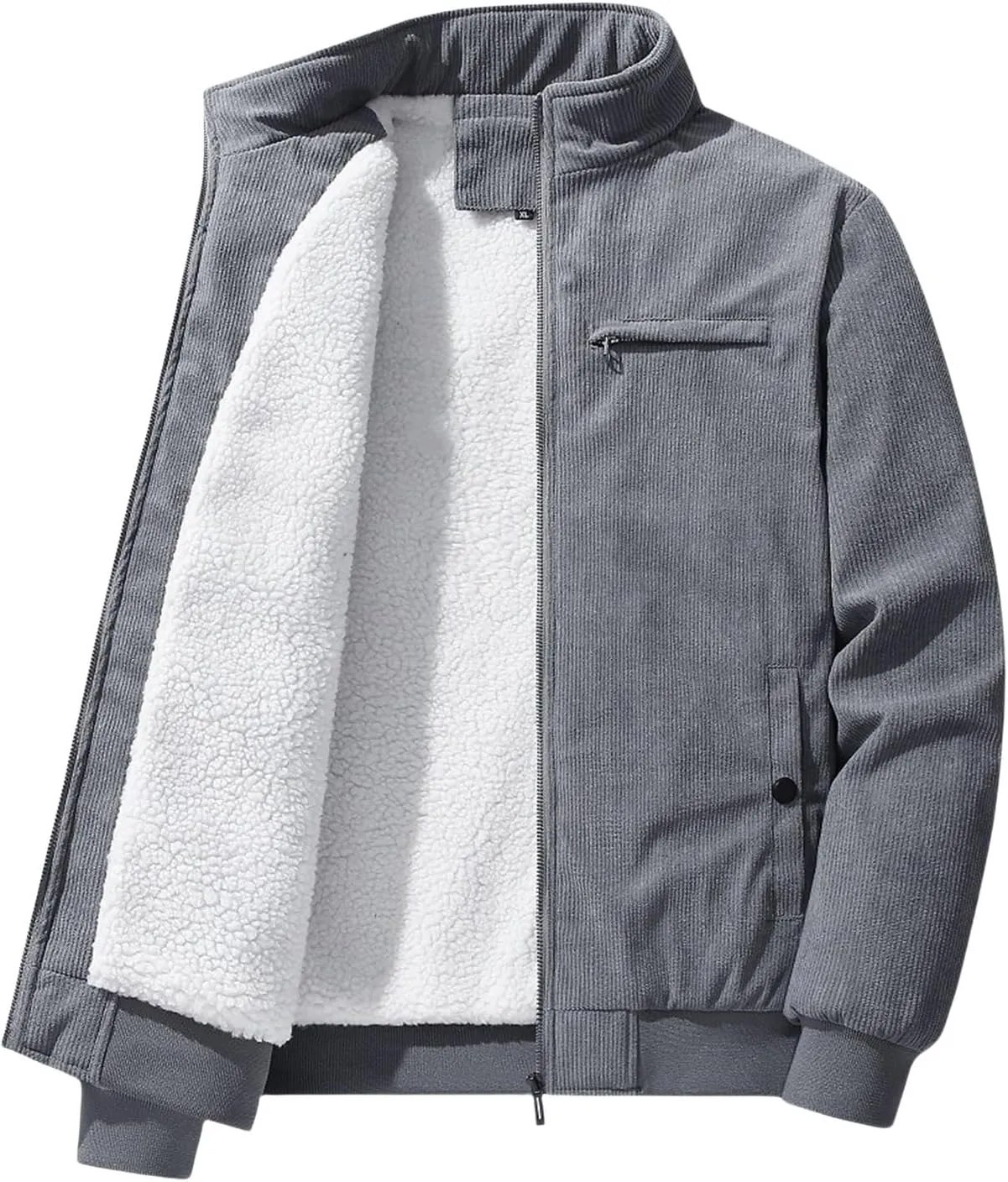 Men's Fleece Heated Jacket Thermal Sherpa Lined Padded Winter Coat Button Lapel Long Sleeve Thicken Warm Outerwear