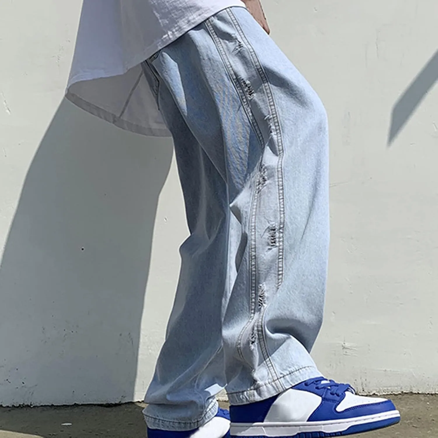 Mens Jeans Slim Straight Leg Classic Denim Jeans Comfort Flexible Pants Relaxed Wide Leg Denim Trouser Streetwear