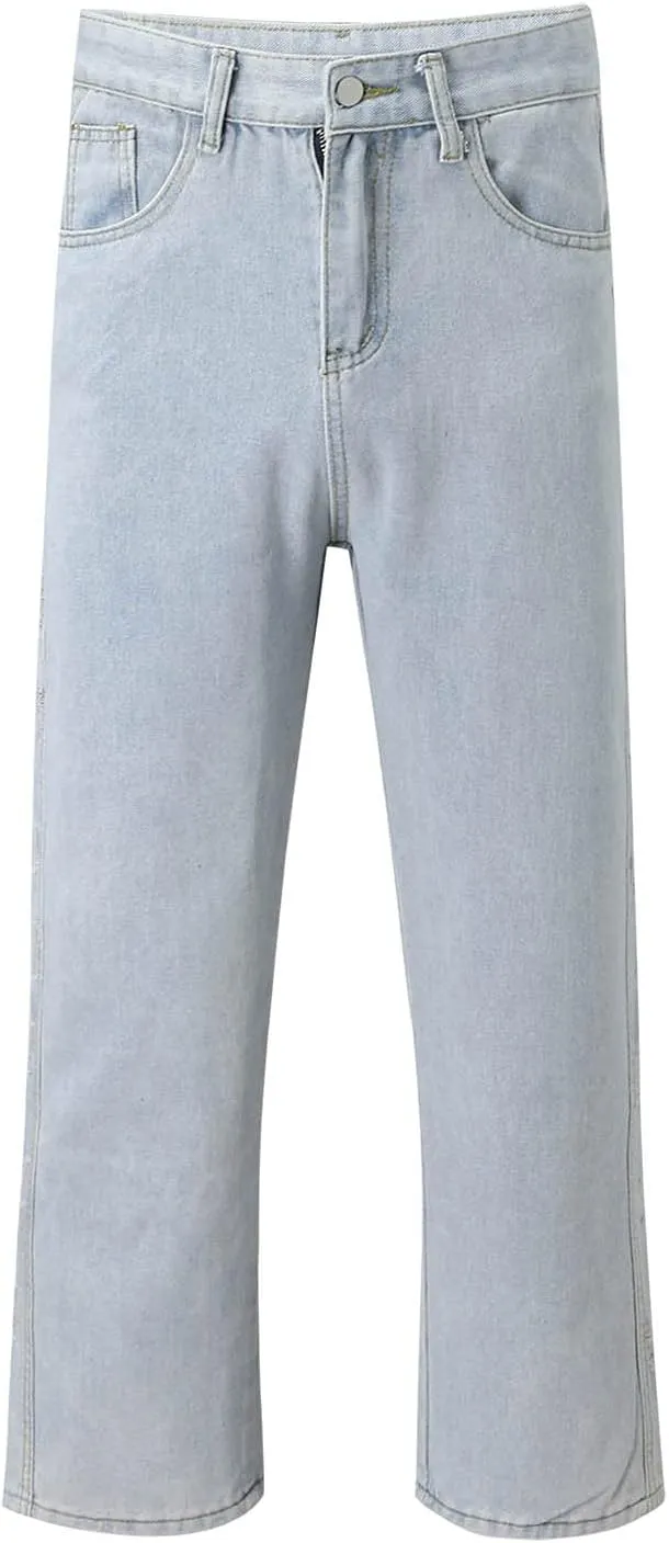 Mens Jeans Slim Straight Leg Classic Denim Jeans Comfort Flexible Pants Relaxed Wide Leg Denim Trouser Streetwear