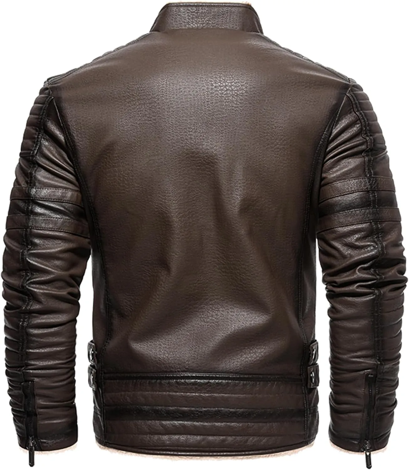 Men's Lamb Wool Bomber Coat Leather Sherpa Fleece Lined Jackets Heavyweight Suede Warm Winter Biker Coat＋Necklaces