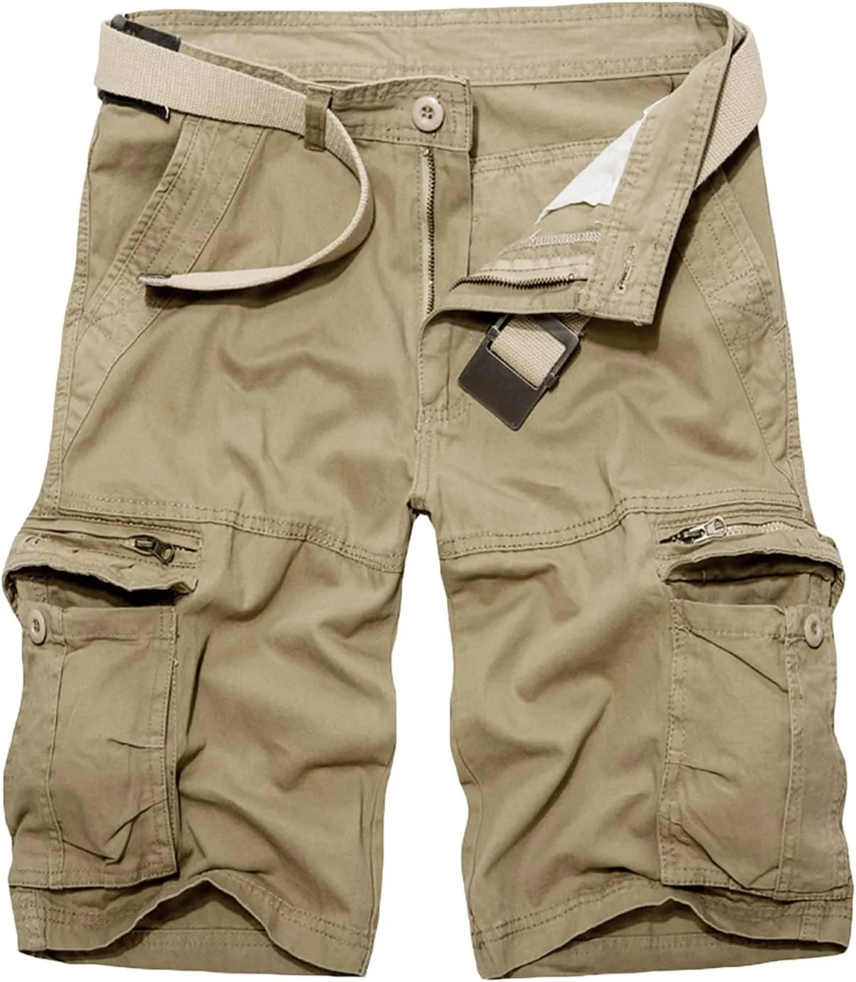 Men's Lightweight Casual Cargo Shorts Twill Zipper Pockets Outdoor Short Pants Cotton Military Army Short No Belt