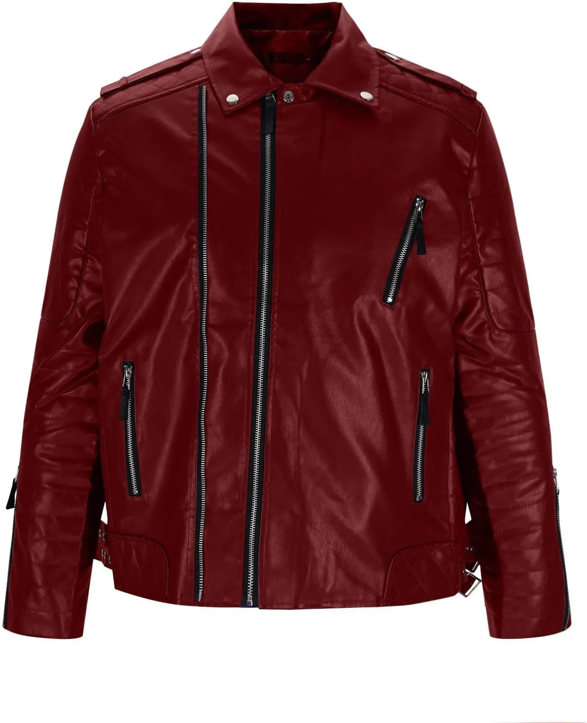 Mens Motorcycle PU Leather Jacket 2024 Fall Trendy Long Sleeve Full Zip Up Jacket Biker Bomber Jacket with Pockets