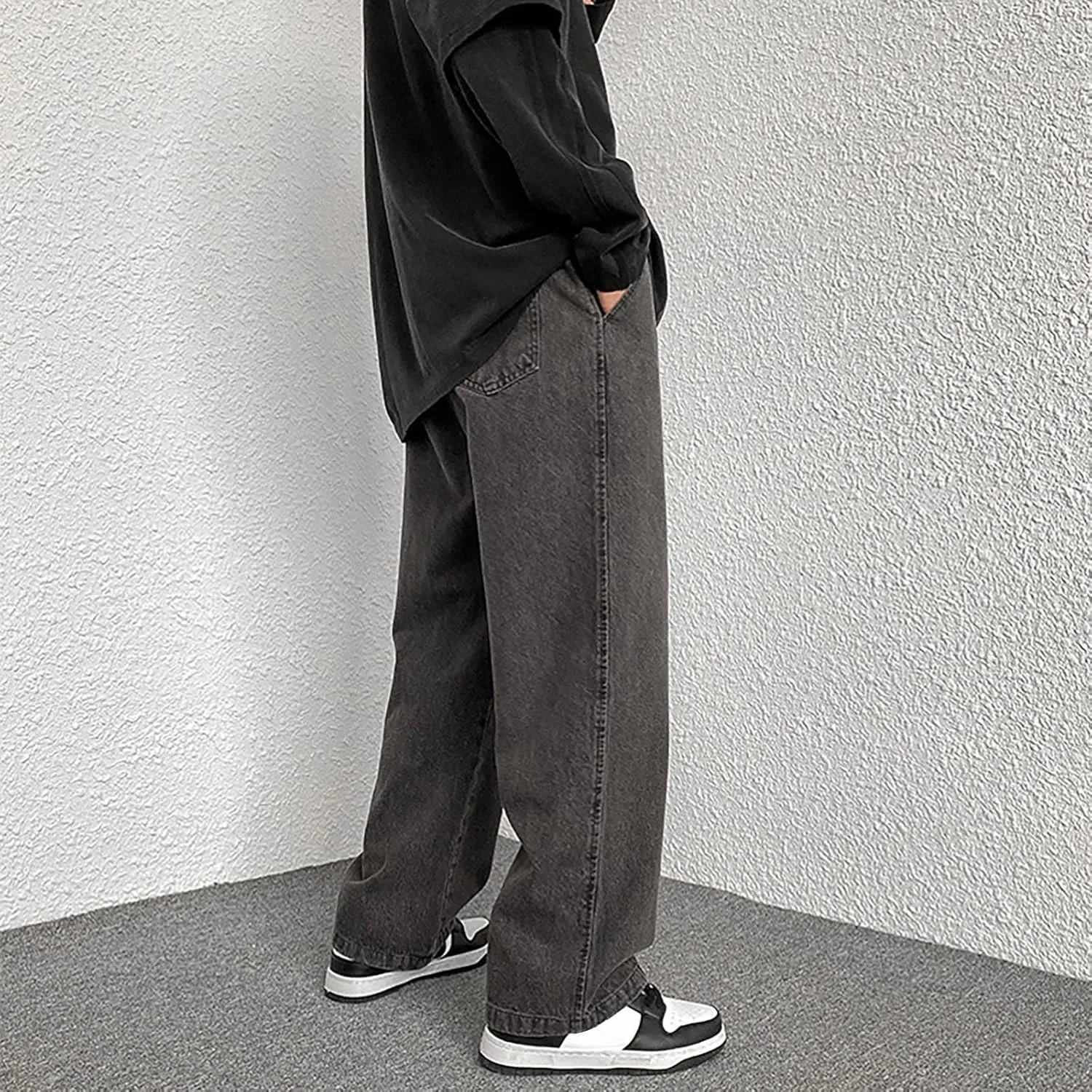 Mens Pants Jeans Stretch Classic Vintage Straight Wide Leg Denim Pants Baggy Jeans Trousers Mulit Pockets