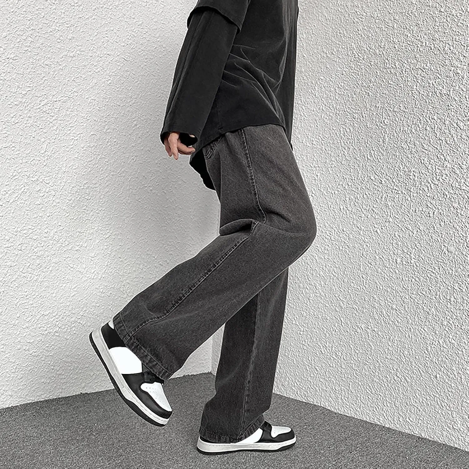 Mens Pants Jeans Stretch Classic Vintage Straight Wide Leg Denim Pants Baggy Jeans Trousers Mulit Pockets