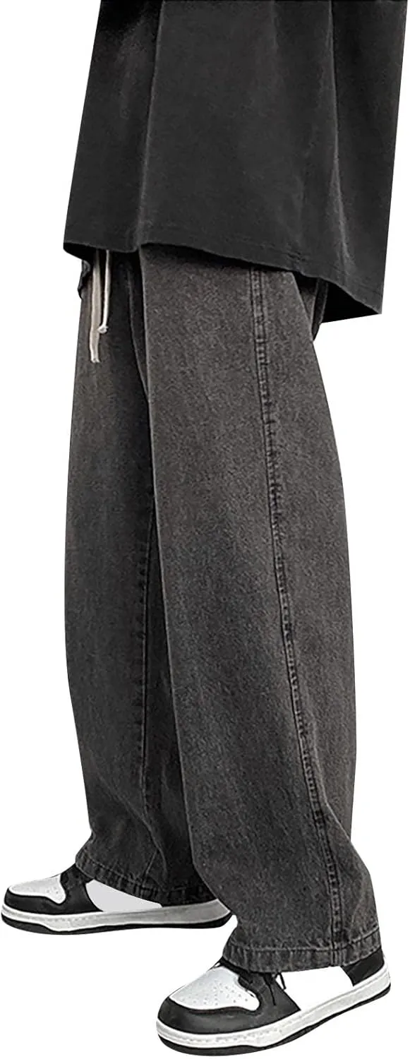 Mens Pants Jeans Stretch Classic Vintage Straight Wide Leg Denim Pants Baggy Jeans Trousers Mulit Pockets
