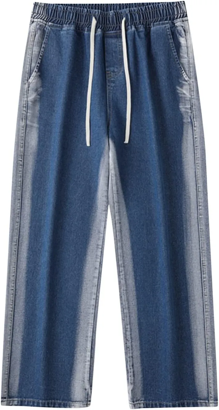 Mens Pants Jeans Stretch Classic Vintage Straight Wide Leg Denim Pants Baggy Jeans Trousers Mulit Pockets