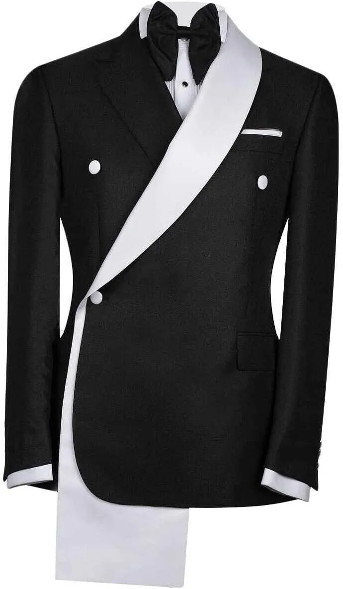 Men's Tux Jacket One-Button Shawl Lapel Blazer with White Trim, Formal Wear for Weddings and Dinners