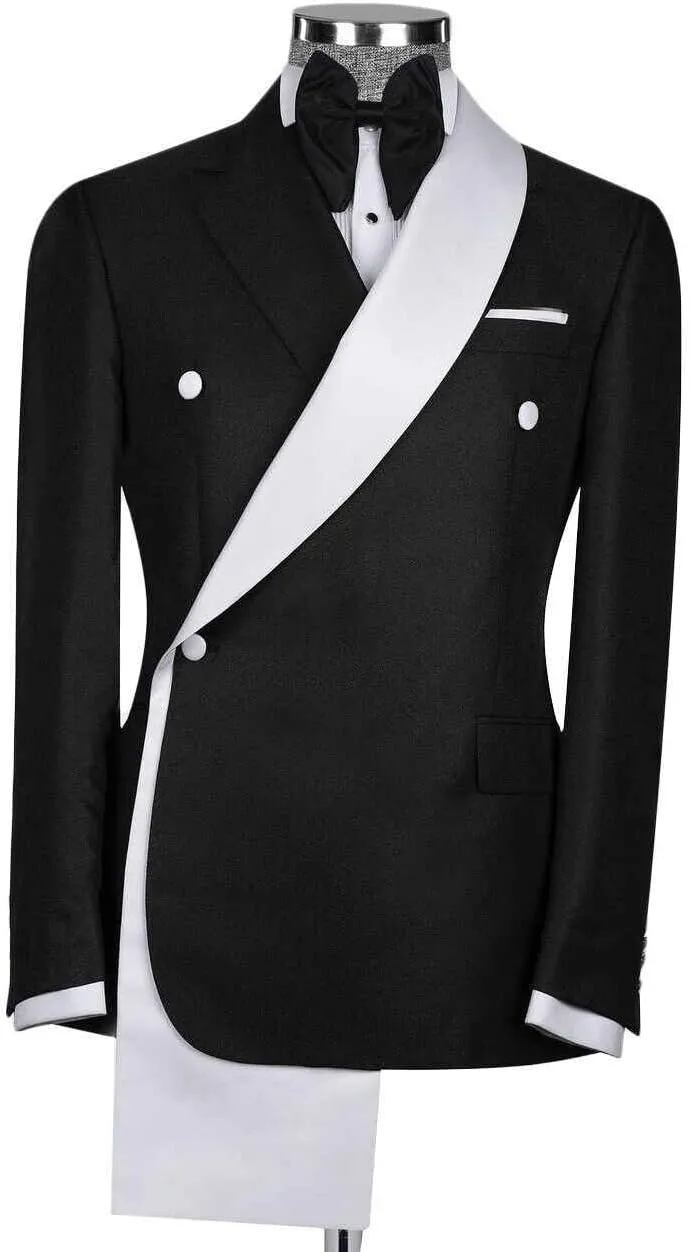 Men's Tux Jacket One-Button Shawl Lapel Blazer with White Trim, Formal Wear for Weddings and Dinners