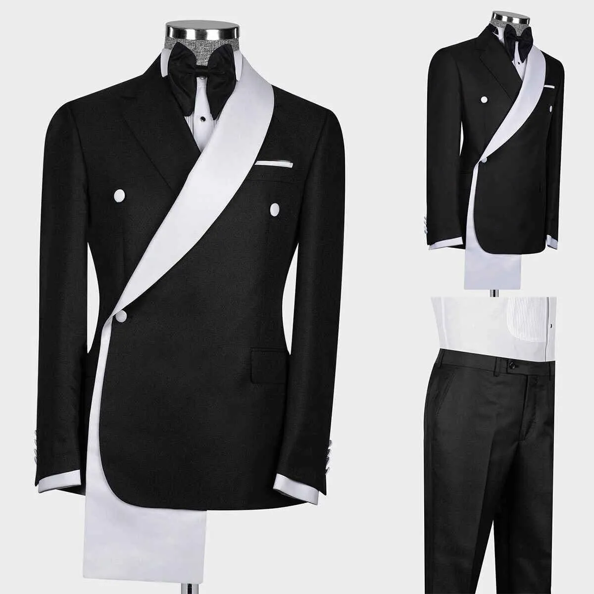 Men's Tux Jacket One-Button Shawl Lapel Blazer with White Trim, Formal Wear for Weddings and Dinners