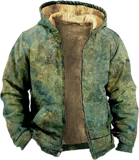 Men'S Winter Coats With Hood Fleece Zipper Coat Heated Thick Waterproof Casual Vintage Oversized Jacket