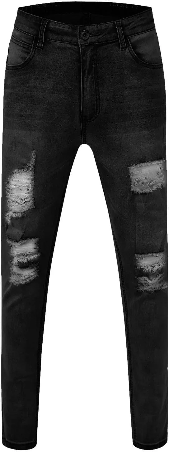 MIDOO Jeans for Men Relaxed Fit Ripped Distressed Jeans Stretch Wide Leg Casual Long Denim Pants Trousers with Pocket