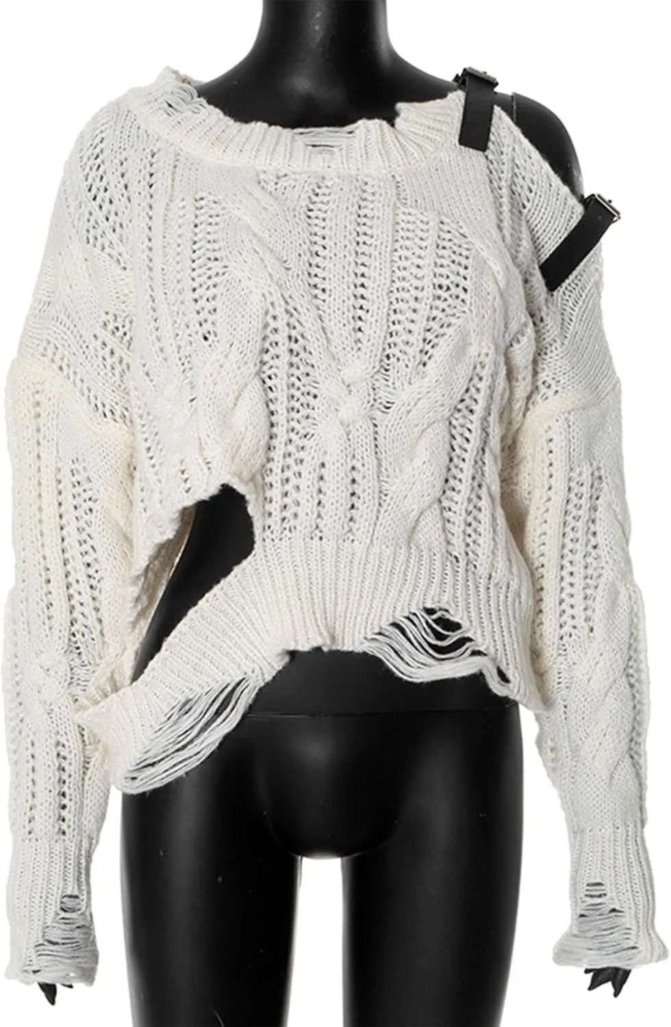 Molisry Women's Cable Knit Sweater Casual One Shoulder Long Sleeve Crewneck Loose Lightweight Pullover Fall Sweater 2024