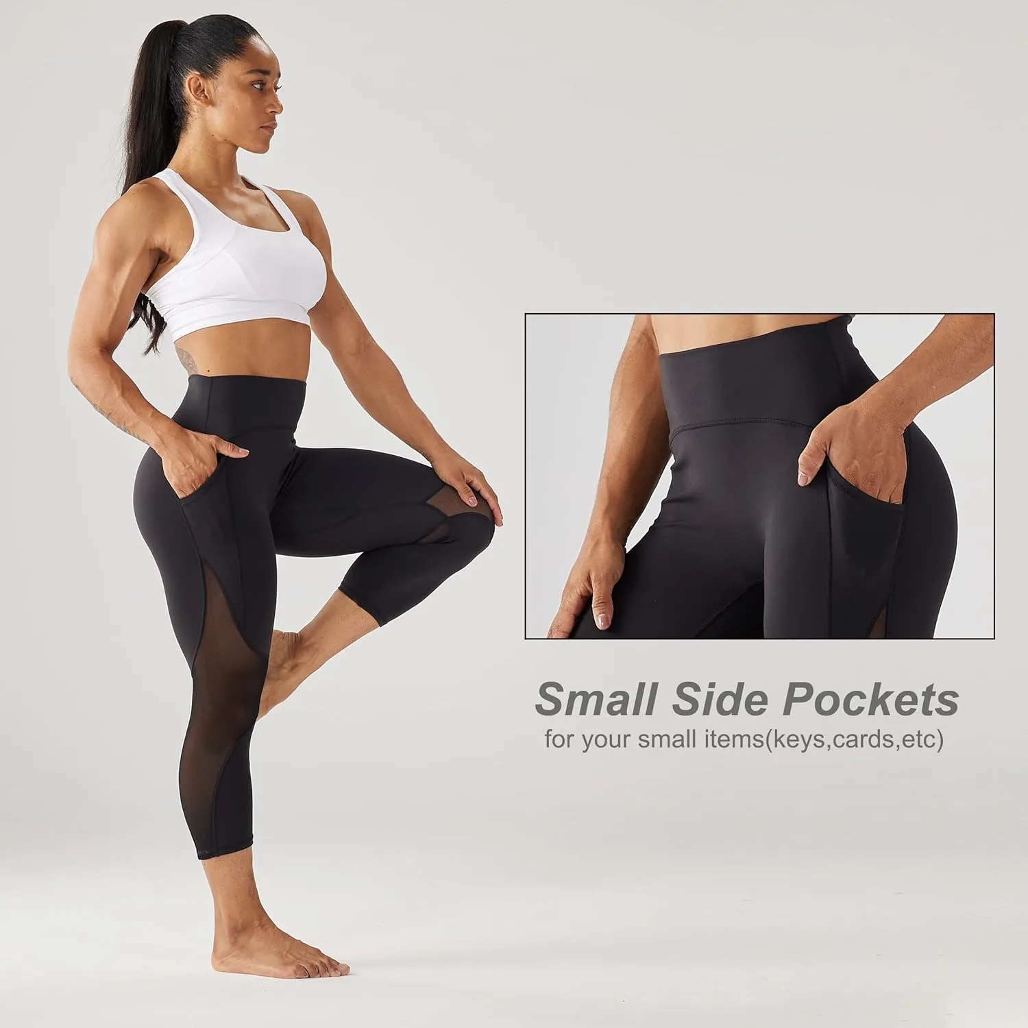 ONGASOFT High Waisted Yoga Pants for Women Running Workout Mesh Leggings Side Pockets Squat Proof Tummy Control