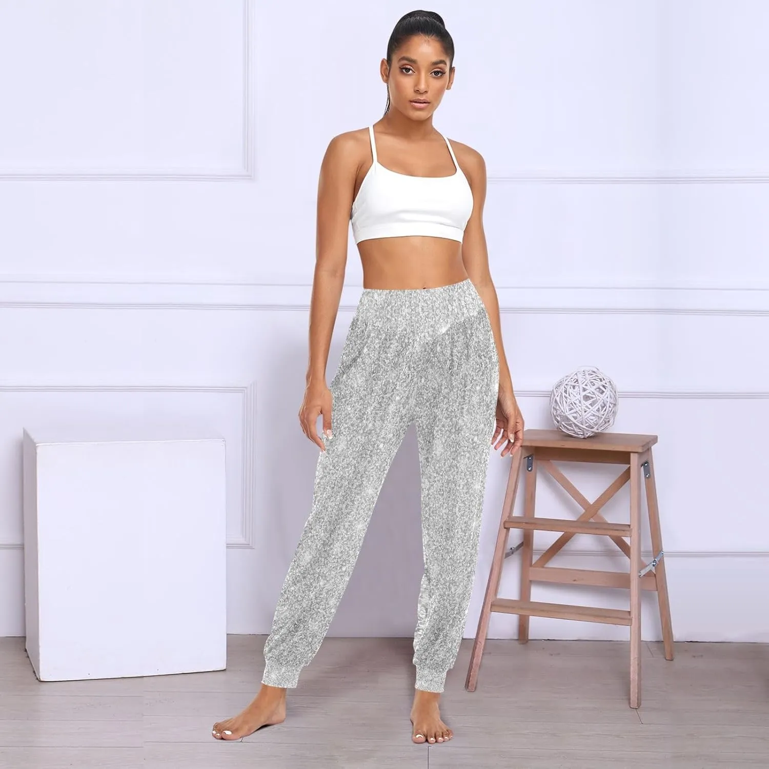 Poeticcity Women Thin Trousers Lounge Harem Sweatpants Yoga Leggings Dance Pants(S-2XL)