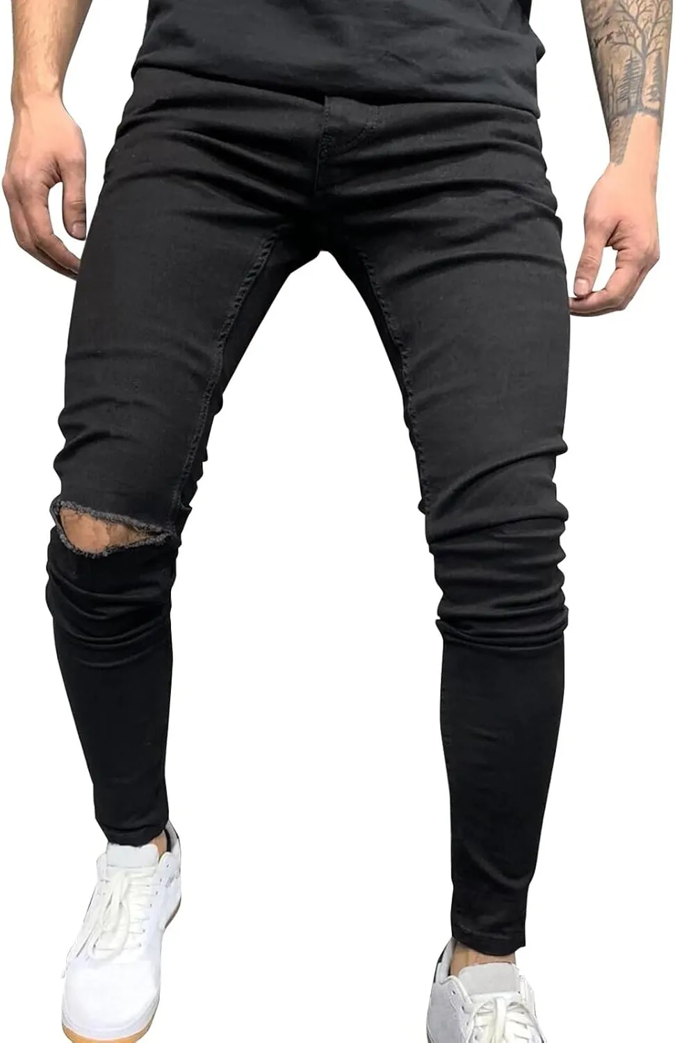Ripped Jeans Men Slim Fit Classic Comfort Flex Retro Jeans Pants Lightweight Elastic Waist Denim Trousers