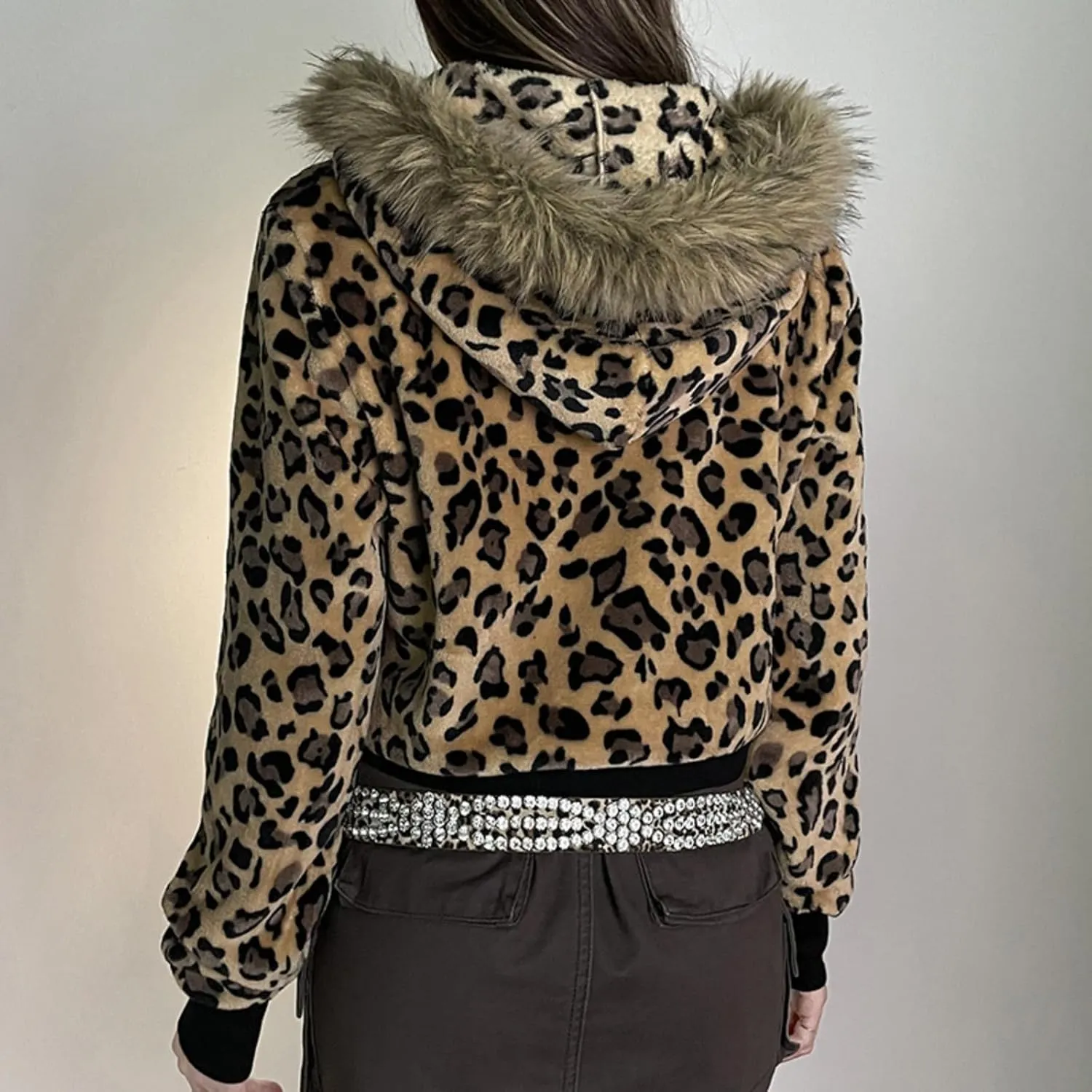 VCM Fur Hoodie Y2K Womens Zip Up Hoodies Camo Lightweight Cropped Sweatshirts Grunge 2000s Clothes Vintage Outerwear