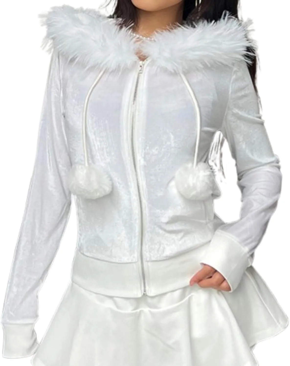 VCM Fur Hoodie Y2K Womens Zip Up Hoodies Camo Lightweight Cropped Sweatshirts Grunge 2000s Clothes Vintage Outerwear