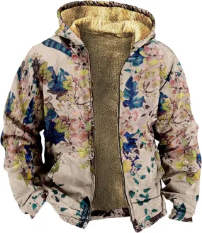 Winter Coat For Men With Hood Fleece Zip Up Coat Heat Thick Waterproof Casual Vintage Oversized Jacket