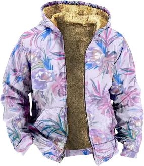Winter Coat For Men With Hood Fleece Zip Up Coat Heat Thick Waterproof Casual Vintage Oversized Jacket