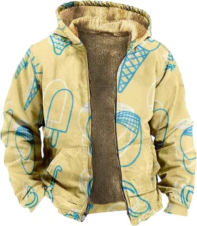 Winter Coat For Men With Hood Fleece Zip Up Coat Heat Thick Waterproof Casual Vintage Oversized Jacket
