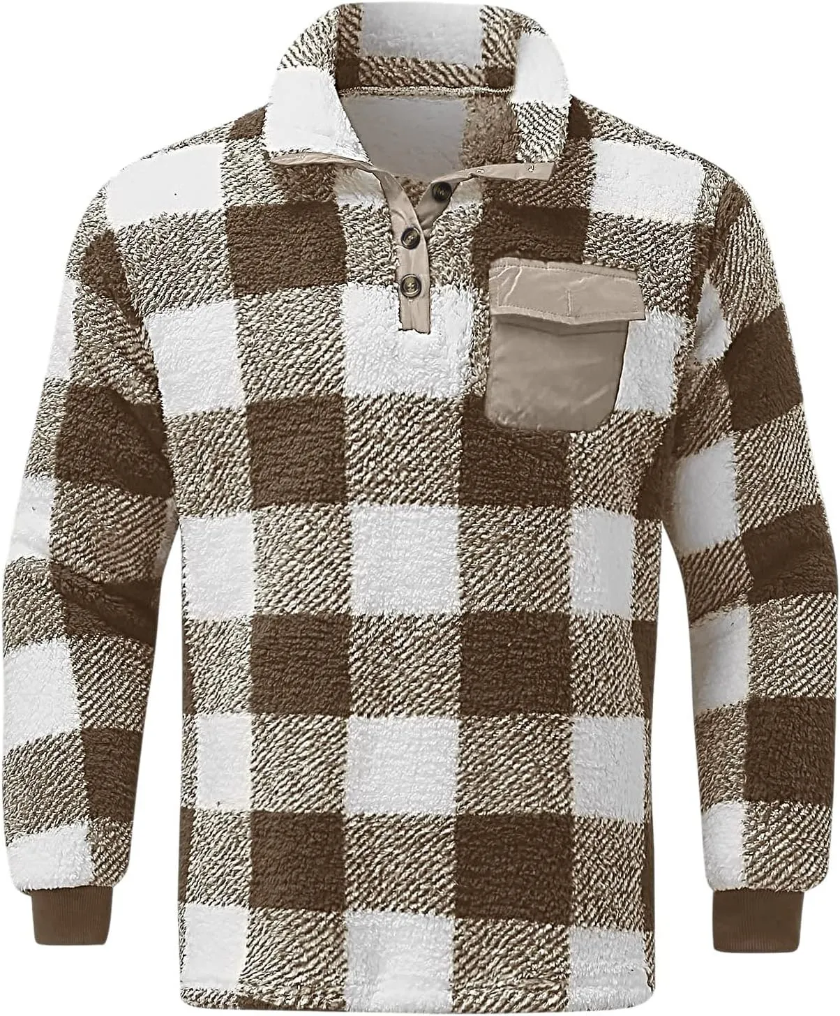 Winter Coats for Men,Mens Plaid Vintage Fuzzy Sherpa Pullover Sweatshirt Fleece Jacket Winter Long Sleeve Sweater with Pocket