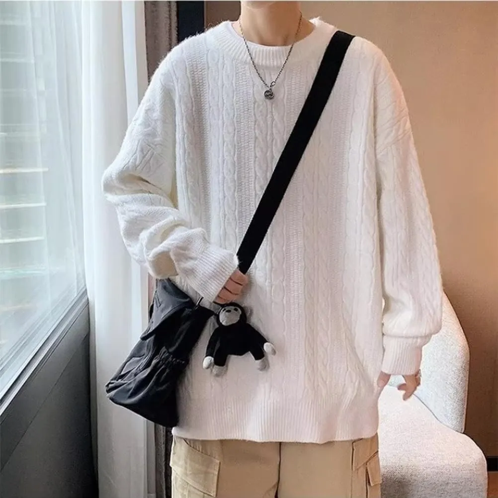 Women Cable Knit Vintage Chunky Sweater Loose Casual Knitted Sweater Unisex Woven Crewneck Knitted Top