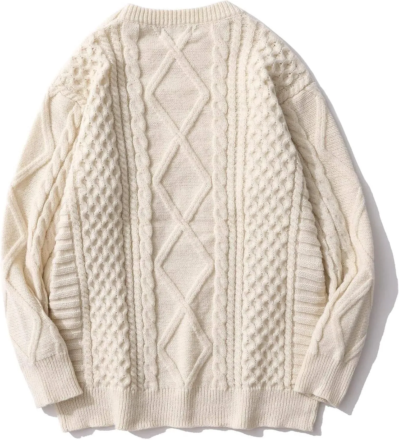 Women Cable Knit Vintage Chunky Sweater Loose Casual Knitted Sweater Unisex Woven Crewneck Knitted Top