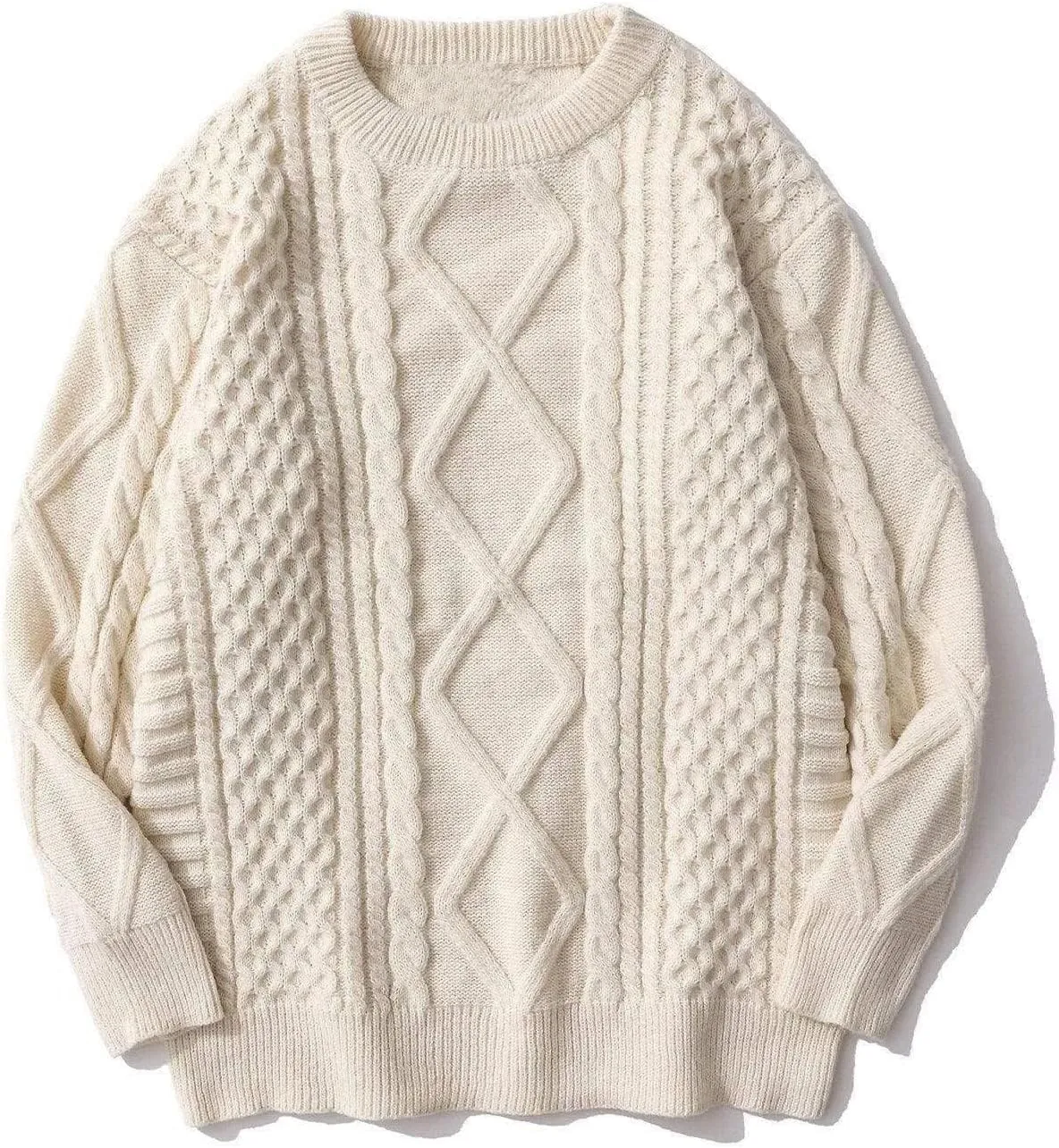 Women Cable Knit Vintage Chunky Sweater Loose Casual Knitted Sweater Unisex Woven Crewneck Knitted Top