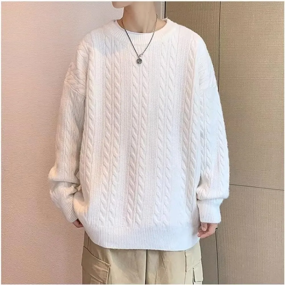 Women Cable Knit Vintage Chunky Sweater Loose Casual Knitted Sweater Unisex Woven Crewneck Knitted Top