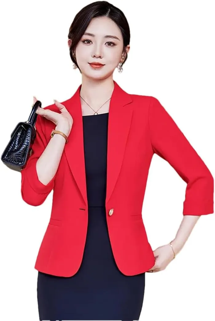 Women Spring Summer Formal Blazer Business Office Work Wear Career Interview Jacket Coat Tops
