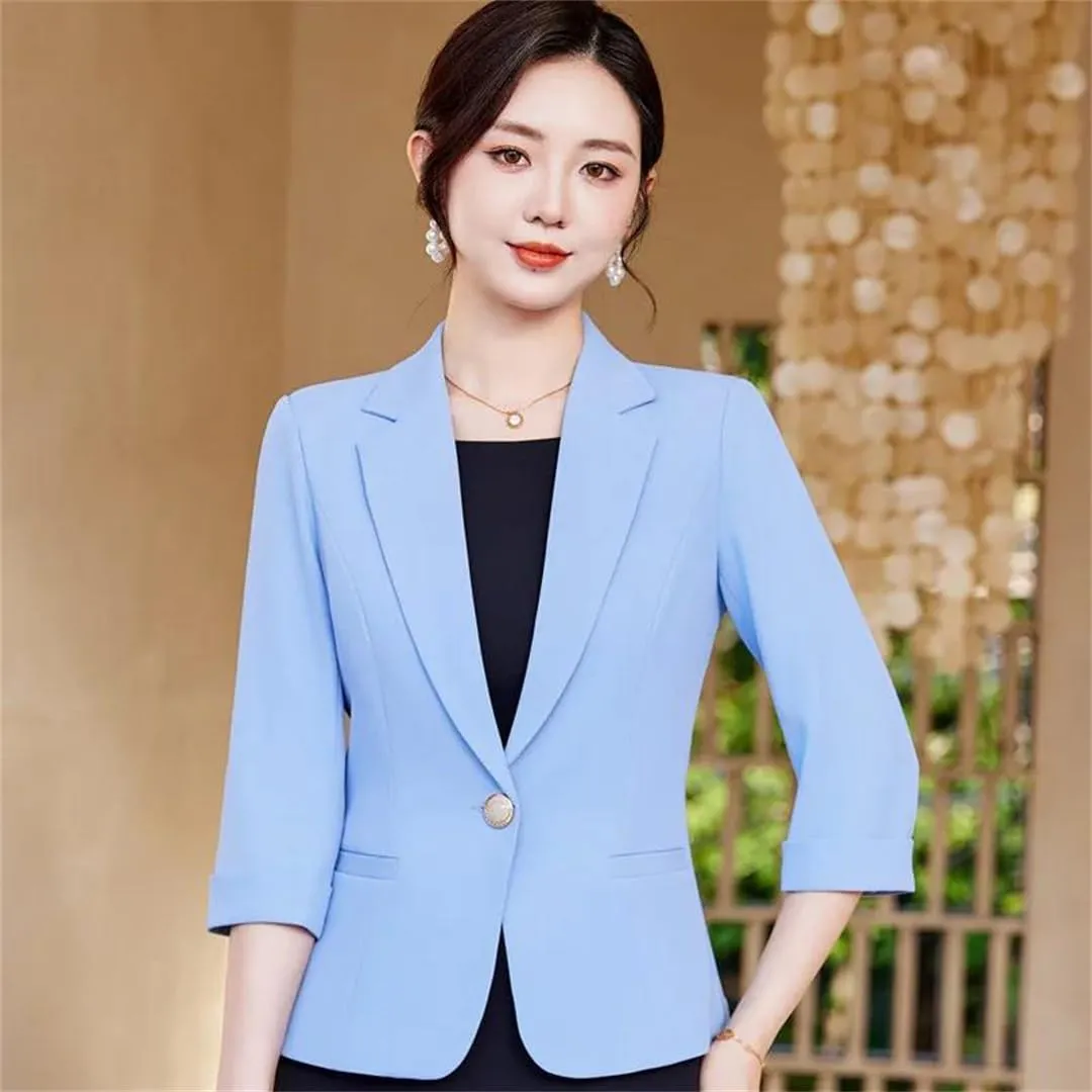 Women Spring Summer Formal Blazer Business Office Work Wear Career Interview Jacket Coat Tops