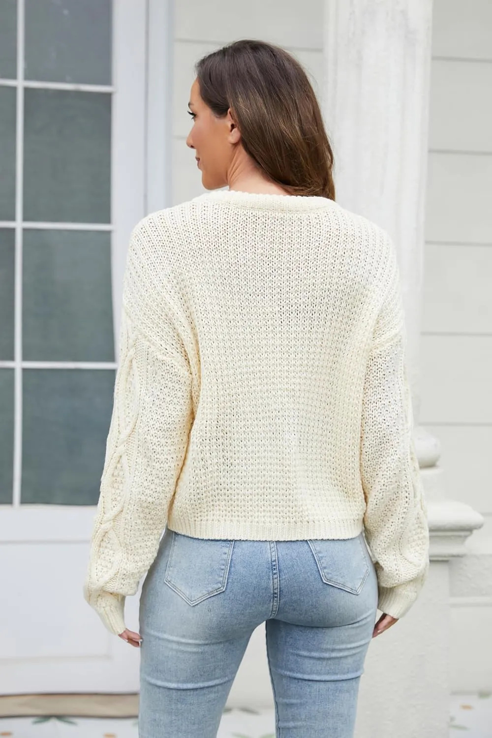 Women's Cable Knit Sweater Oversized Casual Sweaters Crewneck Long Sleeve Fall Chunky Pullover Sweater