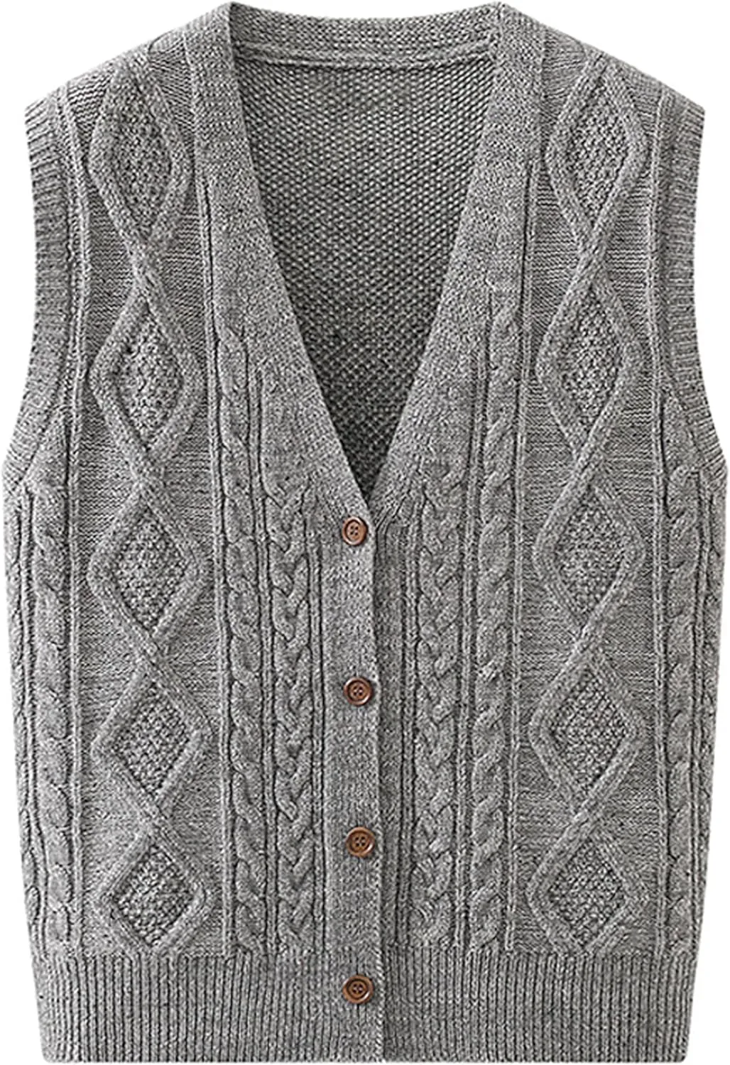 Women's Cable Knit Sweater Vest Button Sleeveless Chunky Sweater Tops
