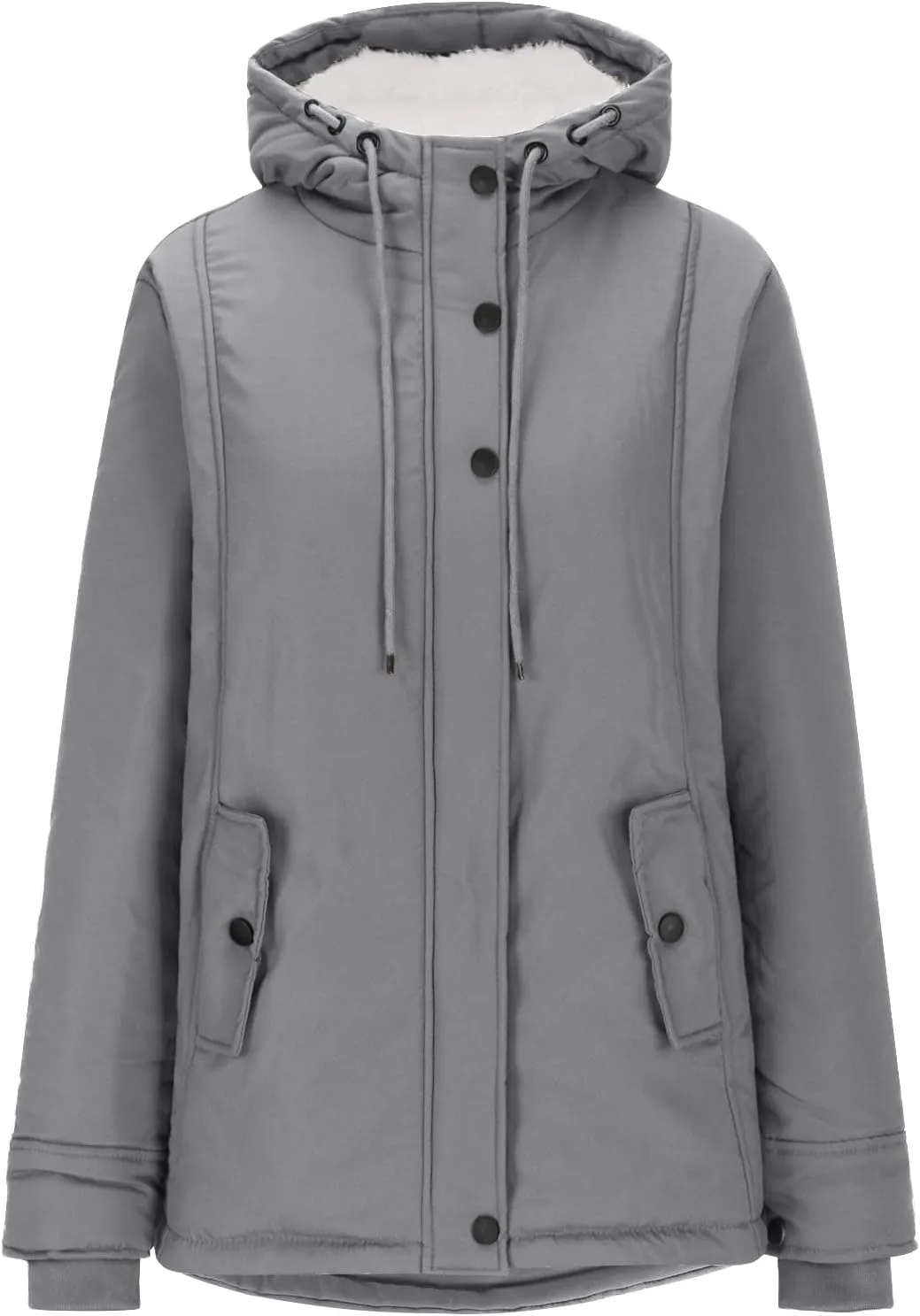 XUNRYAN Winter Puffer Jackets for Women Sherpa Fleece Down Coat Thicken Quilted Lightweight Cargo Jacket Warm Overcoat