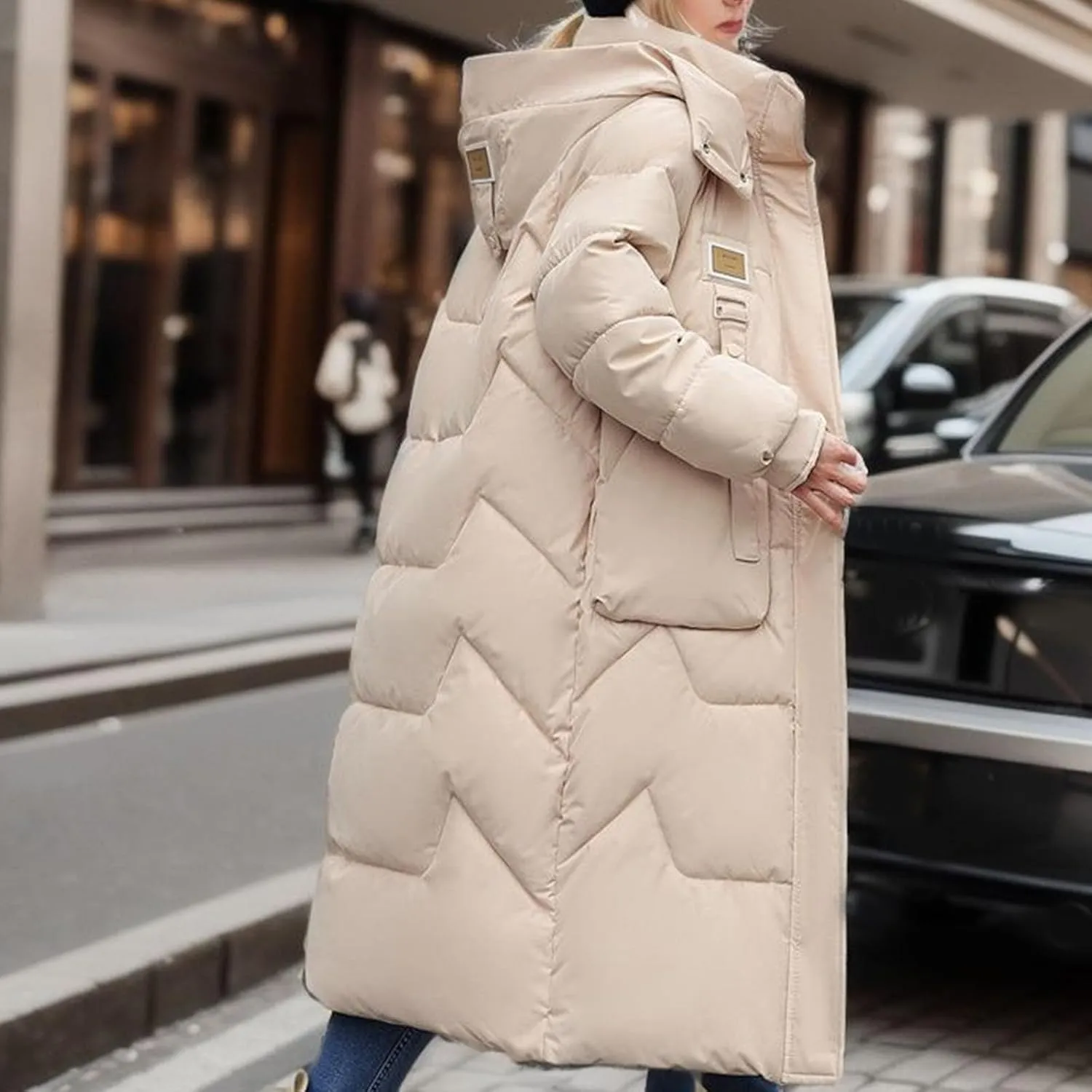 XUNRYAN Womens Winter Warm Down Coat Zip Up Puffer Jackets Maxi Long Hooded Thicken Casual Ski Outdoor Parka Anorak Overcoat